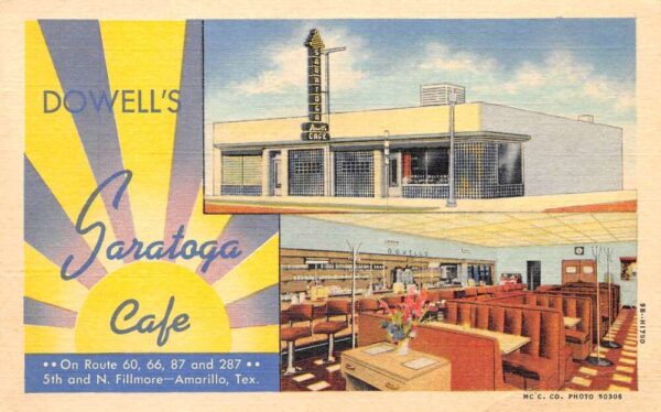 Amarillo Texas Dowells Saratoga Cafe Route 66 Roadside America Postcard AA86296