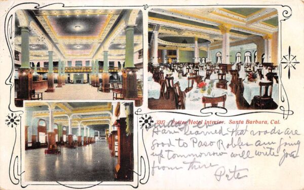 Santa Barbara California Potter Hotel Interior View Vintage Postcard AA86302