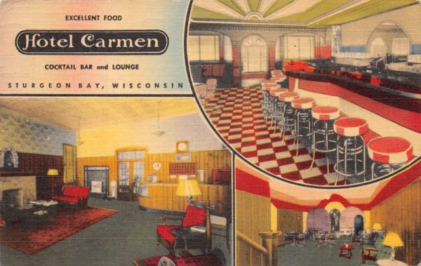 Sturgeon Bay Wisconsin Hotel Carmen Cocktail Bar and Lounge Postcard AA86305