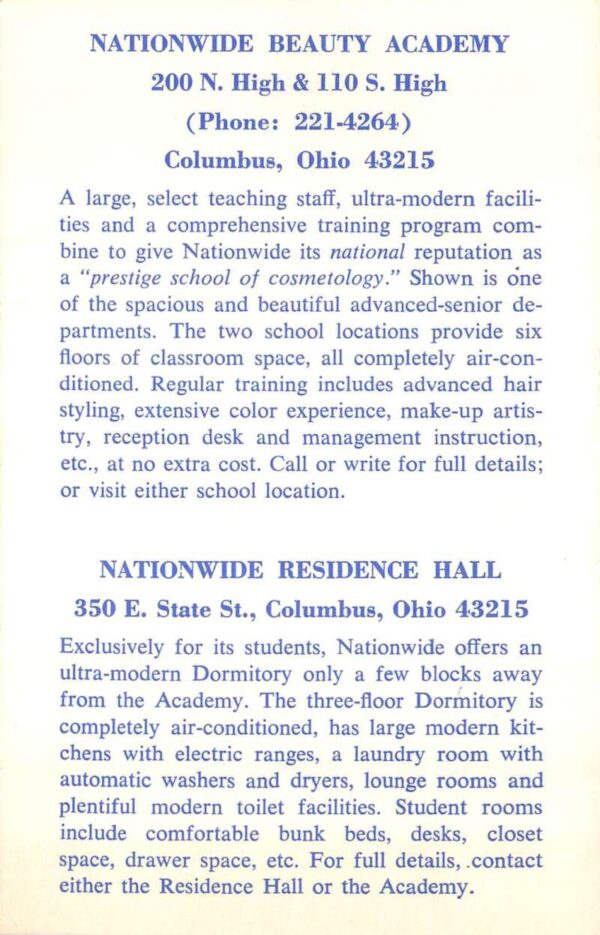 Columbus Ohio Nationwide Beauty Academy Interior Vintage Non PC Back AA86318 - Image 2