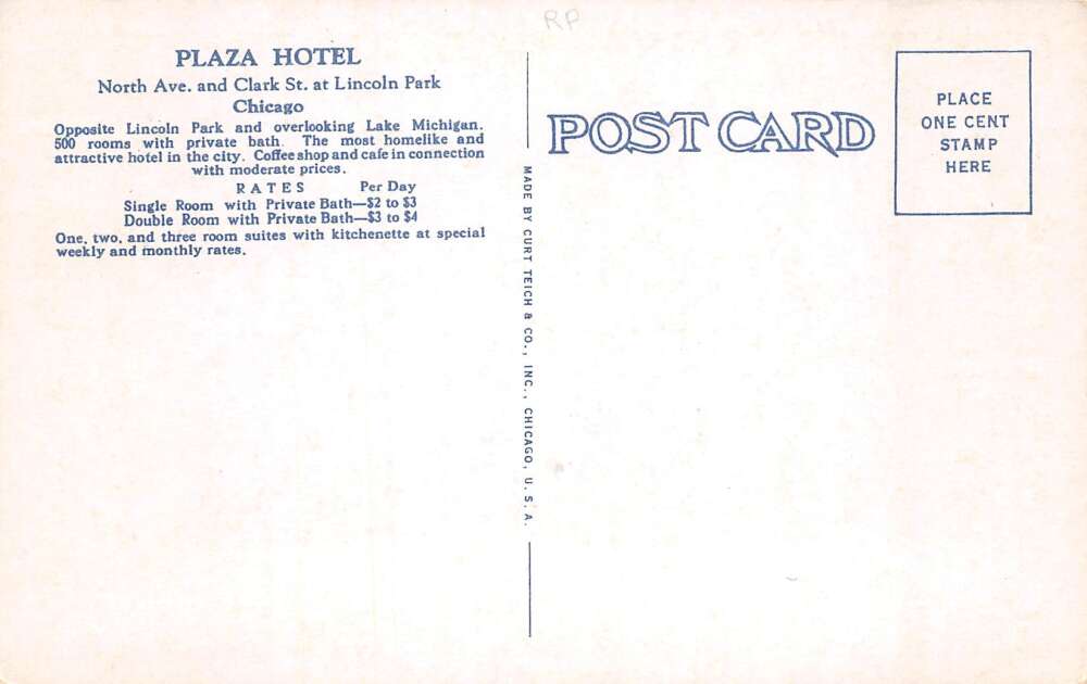 Chicago Illinois Plaza Hotel Lobby and Office Interior Postcard AA86322 - Image 2