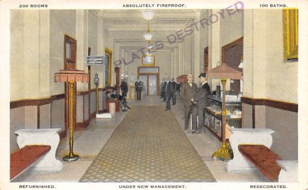 Columbus Ohio Hotel Columbus Lobby Plates Destroyed Postcard AA86324