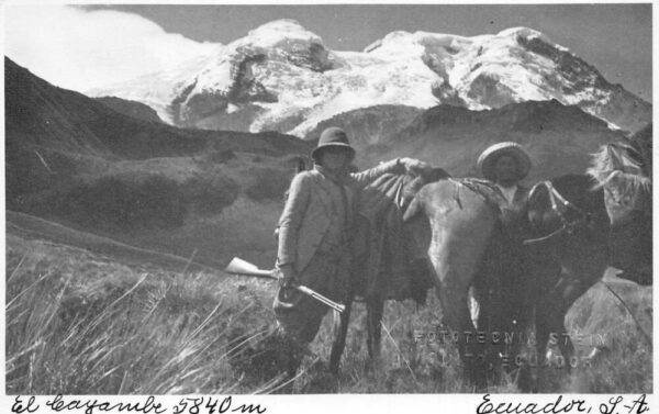 Ecuador South America Hikers with Horses by Mountain Real Photo PC AA86346