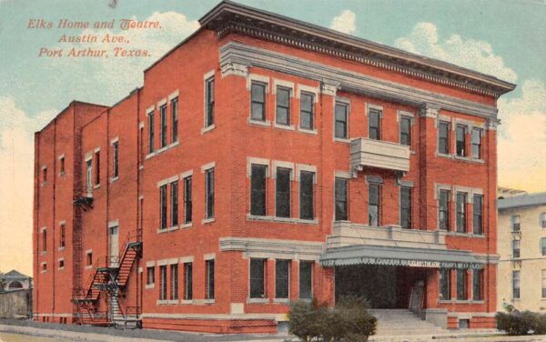 Port Arthur Texas Elks Home and Theatre Austin Ave Vintage Postcard AA86473