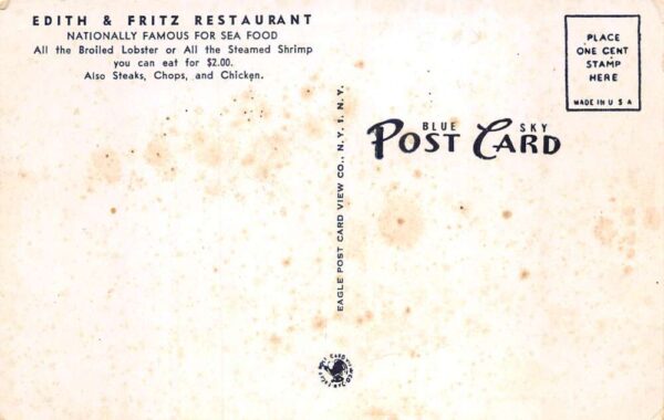 Miami Florida Edith and Fritz Seafood Restaurant Vintage Postcard AA86495 - Image 2