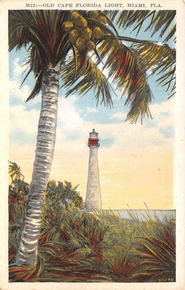 Miami Florida Old Cape Florida Lighthouse Vintage Postcard AA86497