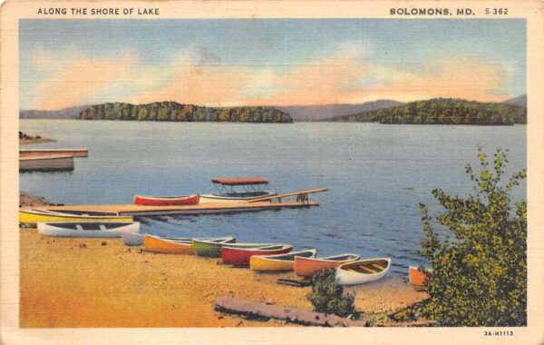 Solomons Maryland Along Shore of Lake Scenic View Linen Postcard AA86505