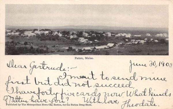 Patten Maine Birds Eye View Vintage Postcard AA86519