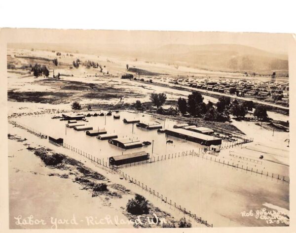 Richland Washington Labor Yard Flood Disaster Aerial View Real Photo PC AA86617