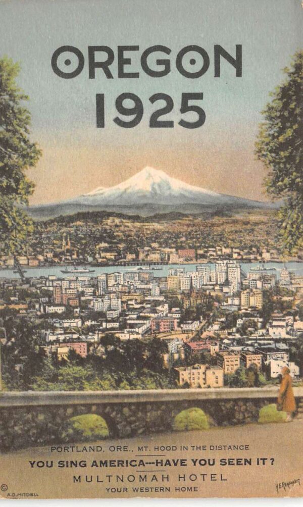 Portland Oregon 1925 Birds Eye View Multnomah Hotel Vintage Postcard AA86627