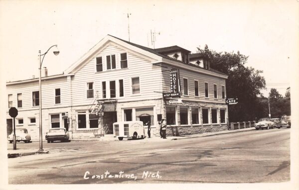 Constantine Michigan Harvey Hotel, Barber Pole, Real Photo, Vintage PC U23912