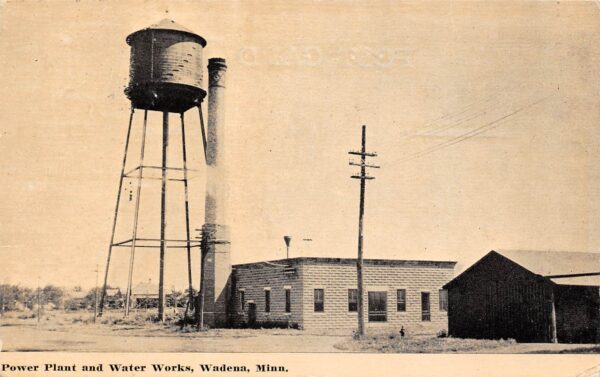 Wadena Minnesota Power Plant & Water Works, B/W Lithograph, PC U23914