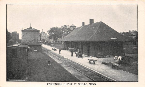 Wells Minnesota Passenger Train Depot, Undivided Back, Vintage Postcard U23915