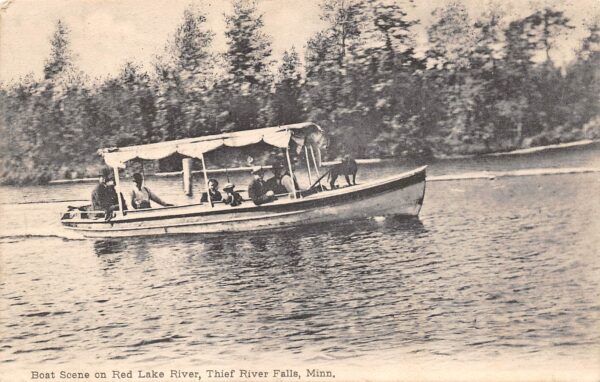 Thief River Falls Minnesota Boat Scene On Red Lake River, Vintage PC U23938