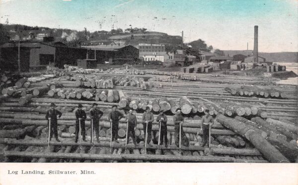 Stillwater Minnesota Log Landing, Northwest Thresher Co., Vintage PC U23943