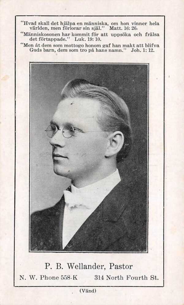Stillwater Minnesota Swedish Mission Church, Pastor Wellander, Vintage U23944