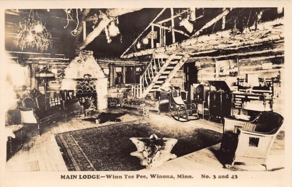 Winona Minnesota Main Lodge, Winn Tee Pee, Real Photo, Vintage Postcard U23947