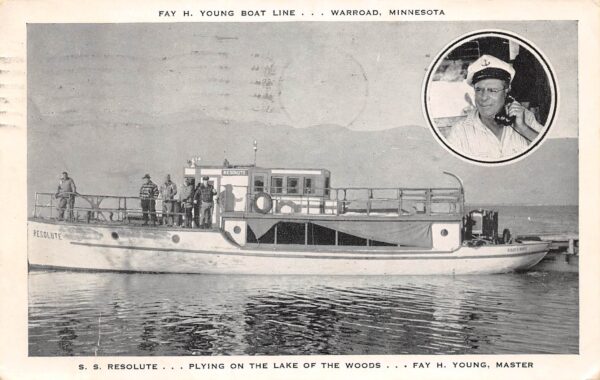 Warroad Minnesota Fay H. Young Boat Line, S.S. Resolute, Vintage Postcard U23951