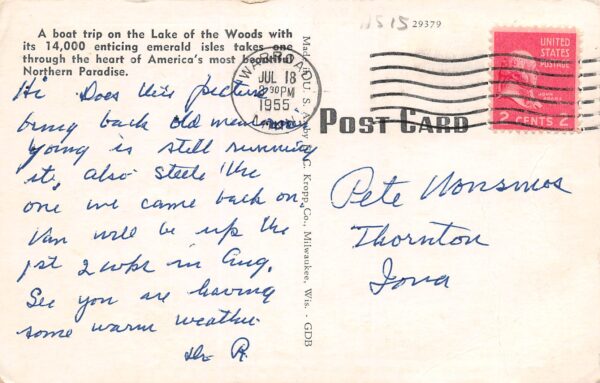 Warroad Minnesota Fay H. Young Boat Line, S.S. Resolute, Vintage Postcard U23951 - Image 2