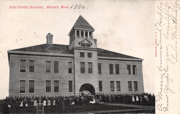 Warren Minnesota High School Building, Undivided Back, Vintage Postcard U23952