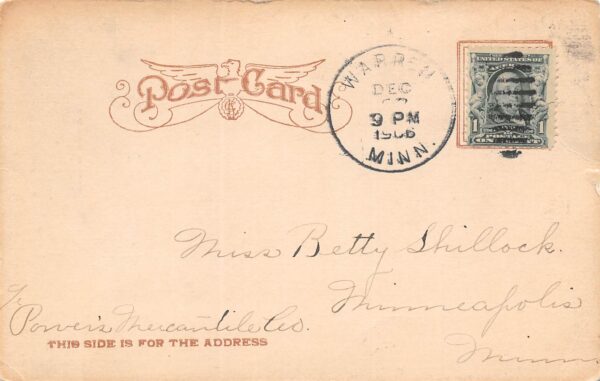 Warren Minnesota High School Building, Undivided Back, Vintage Postcard U23952 - Image 2