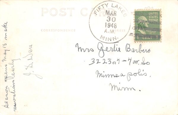 Fifty Lakes Minnesota Greetings From Ware's Resort, Pine River, RPPC U23962 - Image 2