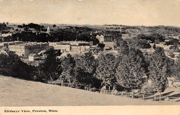 Preston Minnesota Birdseye View, B/W Lithograph, Vintage Postcard U23964