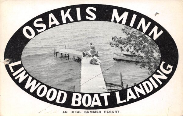Osakis Minnesota Linwood Boat Landing, B/W Lithograph, Vintage Postcard U23967