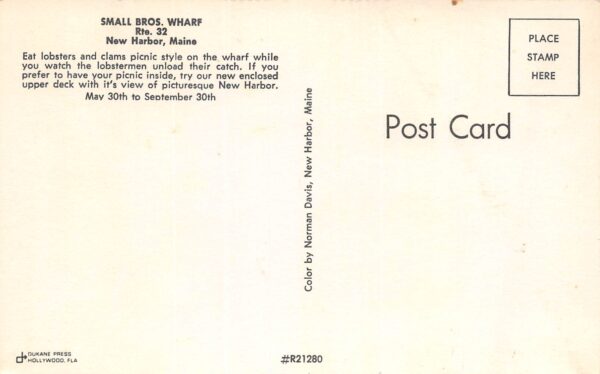 New Harbor Maine Small Bros. Wharf, Multi-View Chrome, Vintage Postcard U24089 - Image 2
