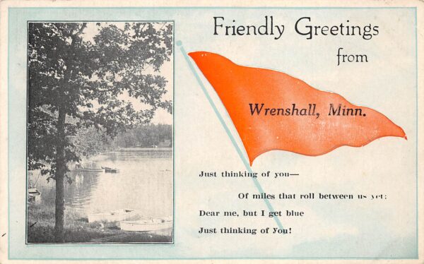 Wrenshall Minnesota Boating Scene & Flag From Wrenshall, Vintage PC U24110