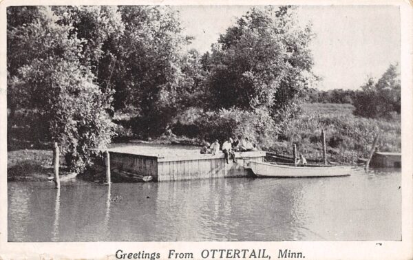 Ottertail Minnesota "Greetings From" Boat At Dock Scene, Vintage PC U24114