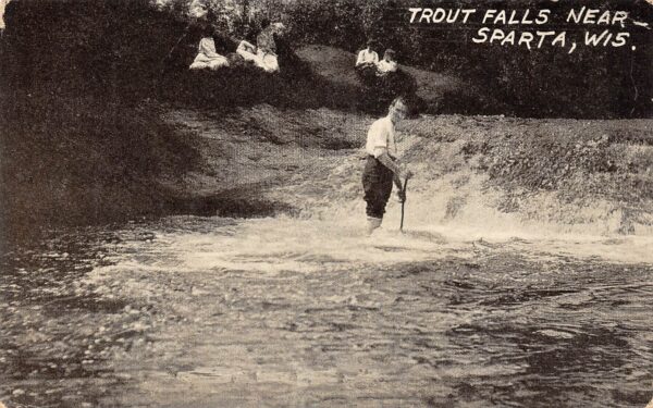 Sparta Wisconsin Trout Falls, B/W Lithograph, Vintage Postcard U24119