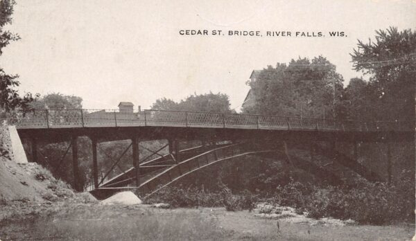 River Falls Wisconsin Cedar Street Bridge, B/W Lithograph, Vintage PC U24121