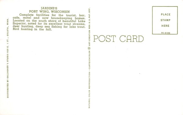 Port Wing Wisconsin Jardine's Tourist Spot, Chrome, Vintage Postcard U24123 - Image 2