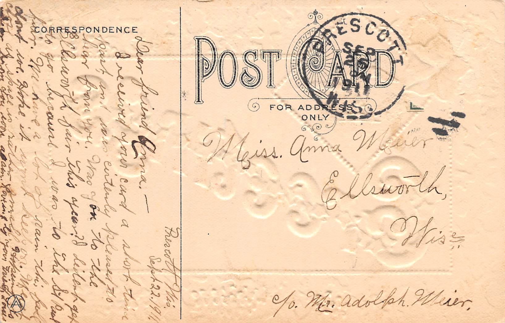 Prescott Wisconsin "Greetings From", Flower & Leaves Border, PC U24124 - Image 2