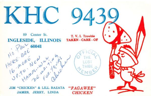 Ingleside Illinois KHC Radio QSL Card Vintage Non PC Back AA102758