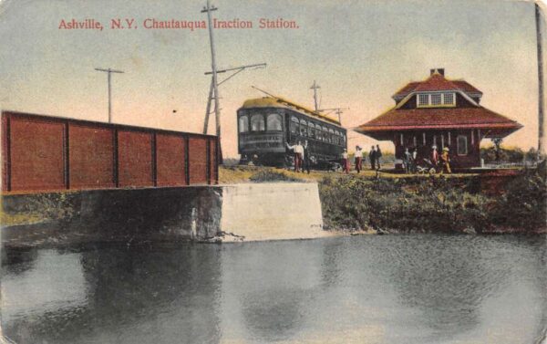 Ashville New York Chautauqua Traction Station Trolley Car Postcard AA102762