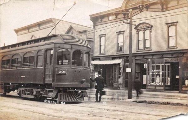 Mocedon New York Business District Trolley Car Real Photo Postcard AA102764