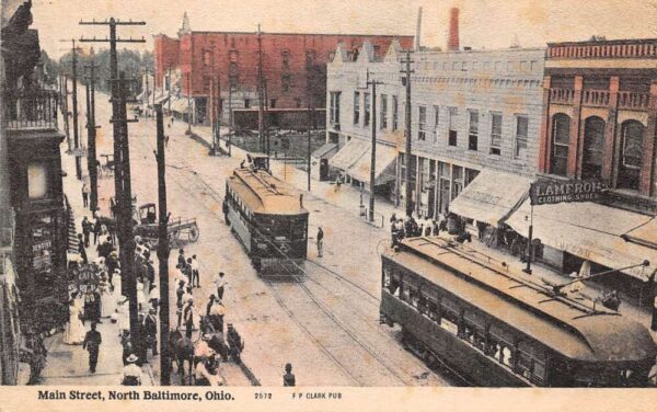 North Baltimore Ohio Main Street Trolley Car Vintage Postcard AA102767