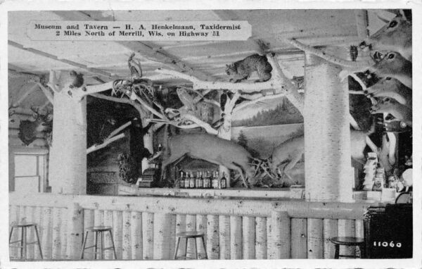 Merrill Wisconsin Menkelmann Taxidermist Museum and Tavern Postcard AA102774