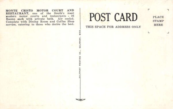 Grenada Mississippi Monte Cristo Motor Court and Restaurant Postcard AA102776 - Image 2