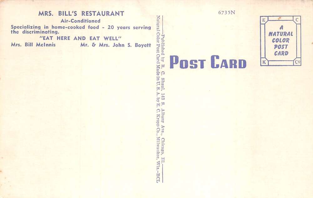 Moss Point Mississippi Mrs.Bill's Restaurant Multiview Vintage Postcard AA102778 - Image 2
