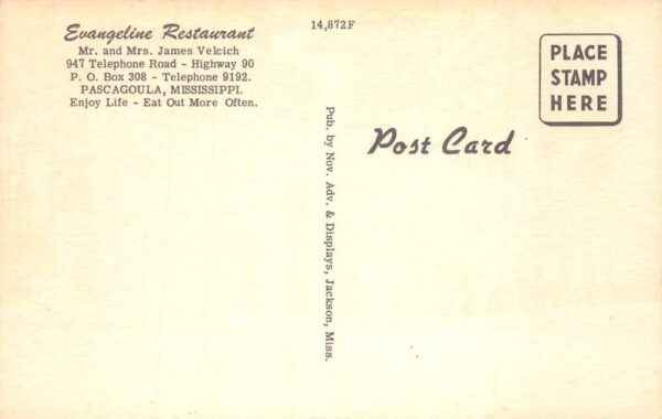 Pascagoula Mississippi Evangeline Restaurant Ice Cream Sign Postcard AA102780 - Image 2