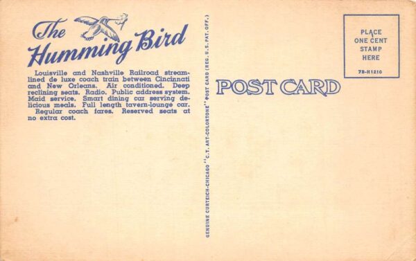 Louisville Nashville Railroad Co Humming Bird Streamliner Train PC AA102789 - Image 2