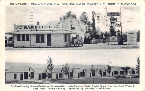 Waverly New York The Marilorn Barbecue and Cabins Coke Sign Postcard AA102798