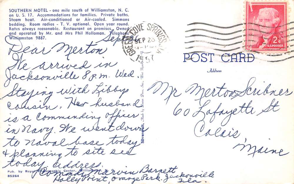 Williamston North Carolina Southern Motel Vintage Postcard AA102806 - Image 2