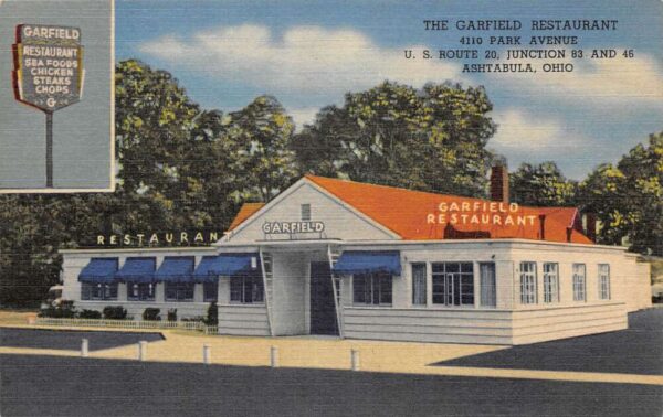 Ashtabula Ohio The Garfield Restaurant Linen Vintage Postcard AA102810