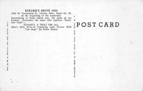 Canton Ohio Eckard's Drive Inn Vintage Postcard AA102811 - Image 2
