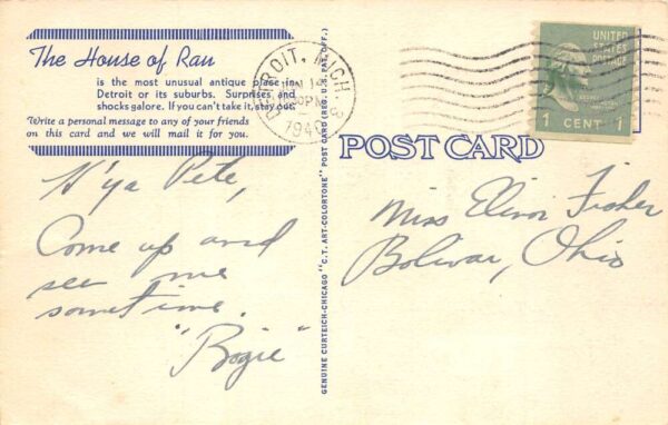 Hamtramck Michigan House of Ran Linen Vintage Postcard AA102812 - Image 2