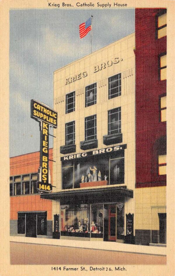 Detroit Michigan Catholic Supply House Krieg Bros Vintage Postcard AA102817